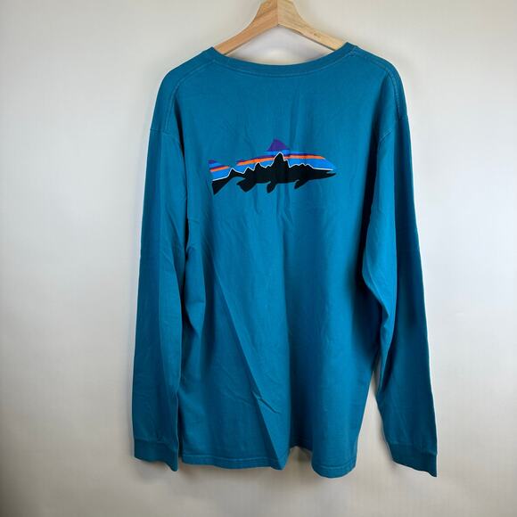 Patagonia Long Sleeve Regular Fit Royal Blue Graphic T Shirt Mens XXL Gorpcore - Picture 8 of 12
